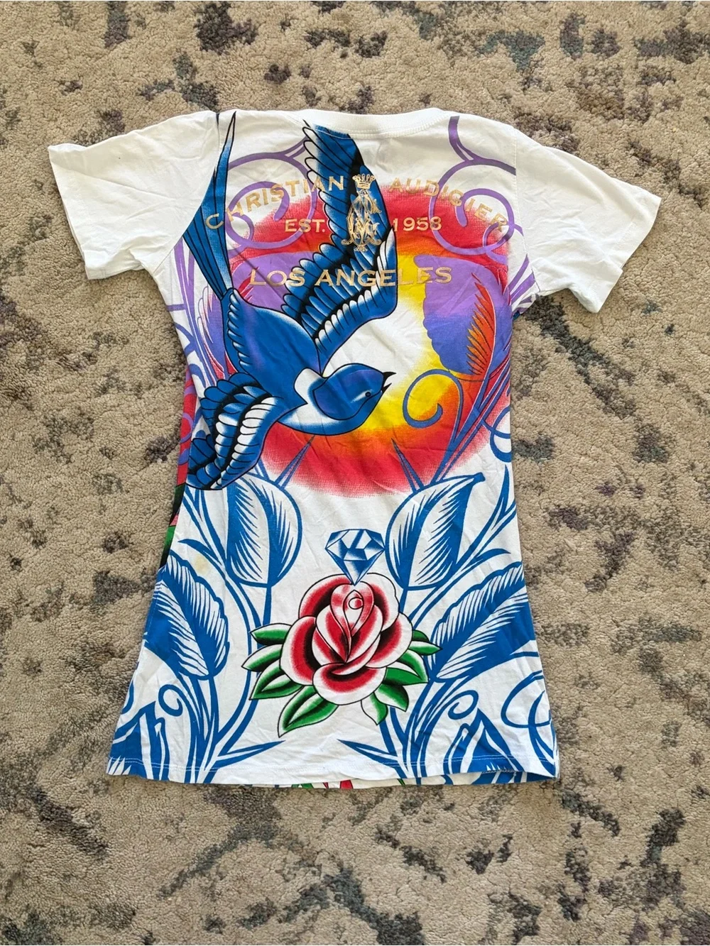 Y2K Christian Audigier “Ed Hardy” White Rhinestone T-Shirt - Picture 2 of 6